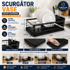 Scurgator de Vase cu Suport Tacamuri si Pahare, Tavita Scurgere, Inox, Negru, 44 x 31.5 x 14.5 cm