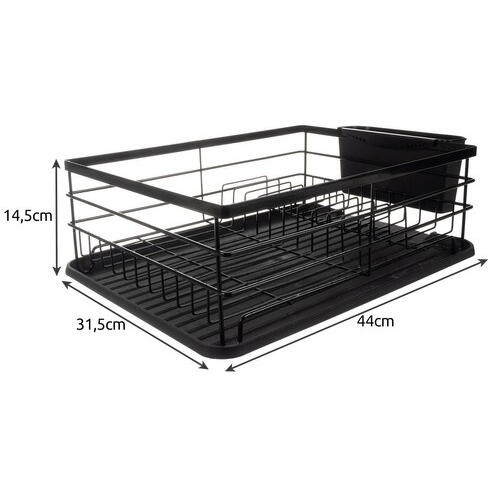 Scurgator de Vase cu Suport Tacamuri si Pahare, Tavita Scurgere, Inox, Negru, 44 x 31.5 x 14.5 cm