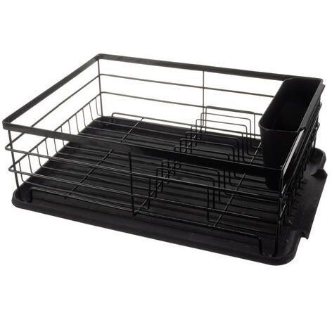 Scurgator de Vase cu Suport Tacamuri si Pahare, Tavita Scurgere, Inox, Negru, 44 x 31.5 x 14.5 cm