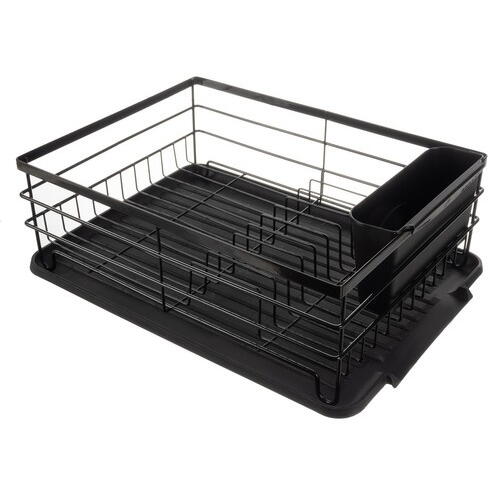 Scurgator de Vase cu Suport Tacamuri si Pahare, Tavita Scurgere, Inox, Negru, 44 x 31.5 x 14.5 cm