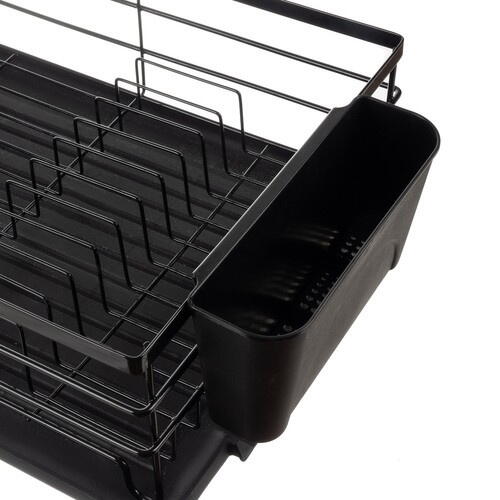 Scurgator de Vase cu Suport Tacamuri si Pahare, Tavita Scurgere, Inox, Negru, 44 x 31.5 x 14.5 cm