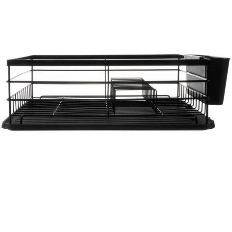 Scurgator de Vase cu Suport Tacamuri si Pahare, Tavita Scurgere, Inox, Negru, 44 x 31.5 x 14.5 cm