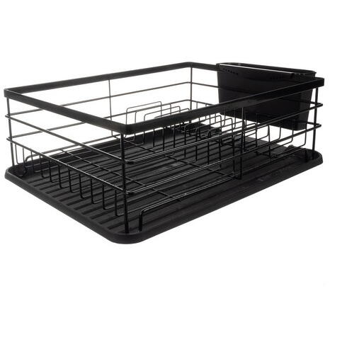 Scurgator de Vase cu Suport Tacamuri si Pahare, Tavita Scurgere, Inox, Negru, 44 x 31.5 x 14.5 cm