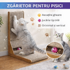Zgarietor pentru pisici, Ansamblu de joaca pentru pisici orizontal si vertical tip carton de zgariat cu jucarie interactiva incorporata, model in forma de L, fabricat din materiale durabile si non-toxice, Maro