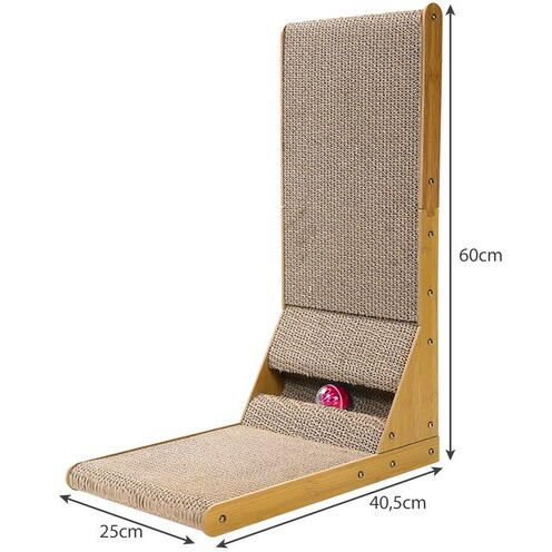 Zgarietor pentru pisici, Ansamblu de joaca pentru pisici orizontal si vertical tip carton de zgariat cu jucarie interactiva incorporata, model in forma de L, fabricat din materiale durabile si non-toxice, Maro