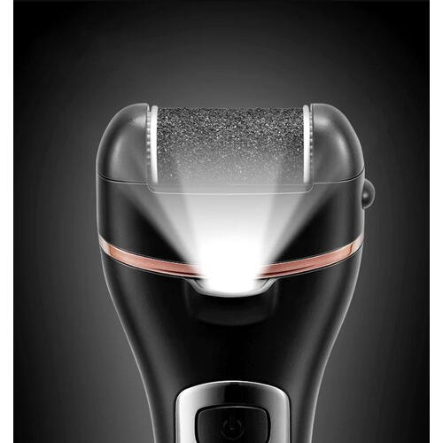 Set pentru ingrijirea picioarelor, Include 3 capete de slefuire, Acumulator 1200 mAh, Display digital Led, Incarcare USB, Viteza reglabila, Pentru pielea moarta, Calcaiul crapat sau mana aspra, Negru