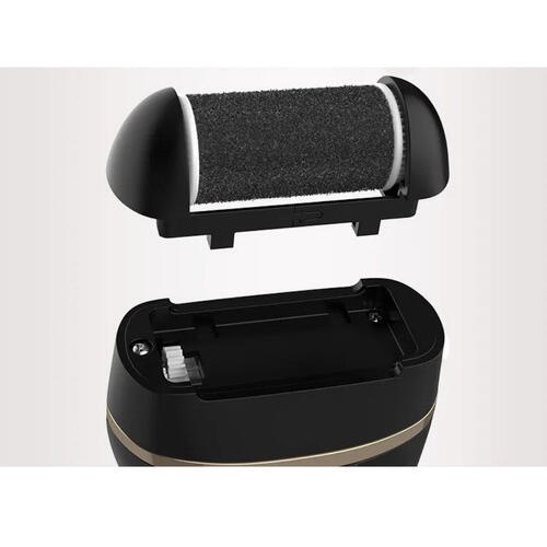 Set pentru ingrijirea picioarelor, Include 3 capete de slefuire, Acumulator 1200 mAh, Display digital Led, Incarcare USB, Viteza reglabila, Pentru pielea moarta, Calcaiul crapat sau mana aspra, Negru