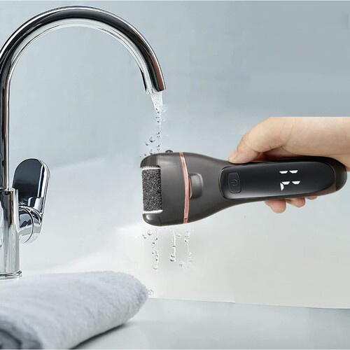 Set pentru ingrijirea picioarelor, Include 3 capete de slefuire, Acumulator 1200 mAh, Display digital Led, Incarcare USB, Viteza reglabila, Pentru pielea moarta, Calcaiul crapat sau mana aspra, Negru
