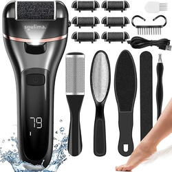 Set pentru ingrijirea picioarelor, Include 3 capete de slefuire, Acumulator 1200 mAh, Display digital Led, Incarcare USB, Viteza reglabila, Pentru pielea moarta, Calcaiul crapat sau mana aspra, Negru