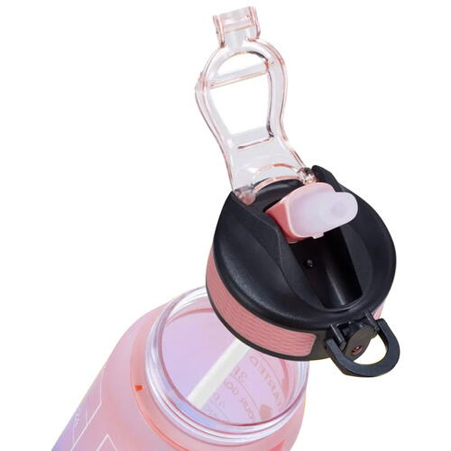 Sticla portabila de apa, Pai incorporat, Ergonomica, Gradata Motivational, Maner practic, Deschidere larga, 1L, Multicolor