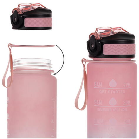 Sticla portabila de apa, Pai incorporat, Ergonomica, Gradata Motivational, Maner practic, Deschidere larga, 1L, Multicolor