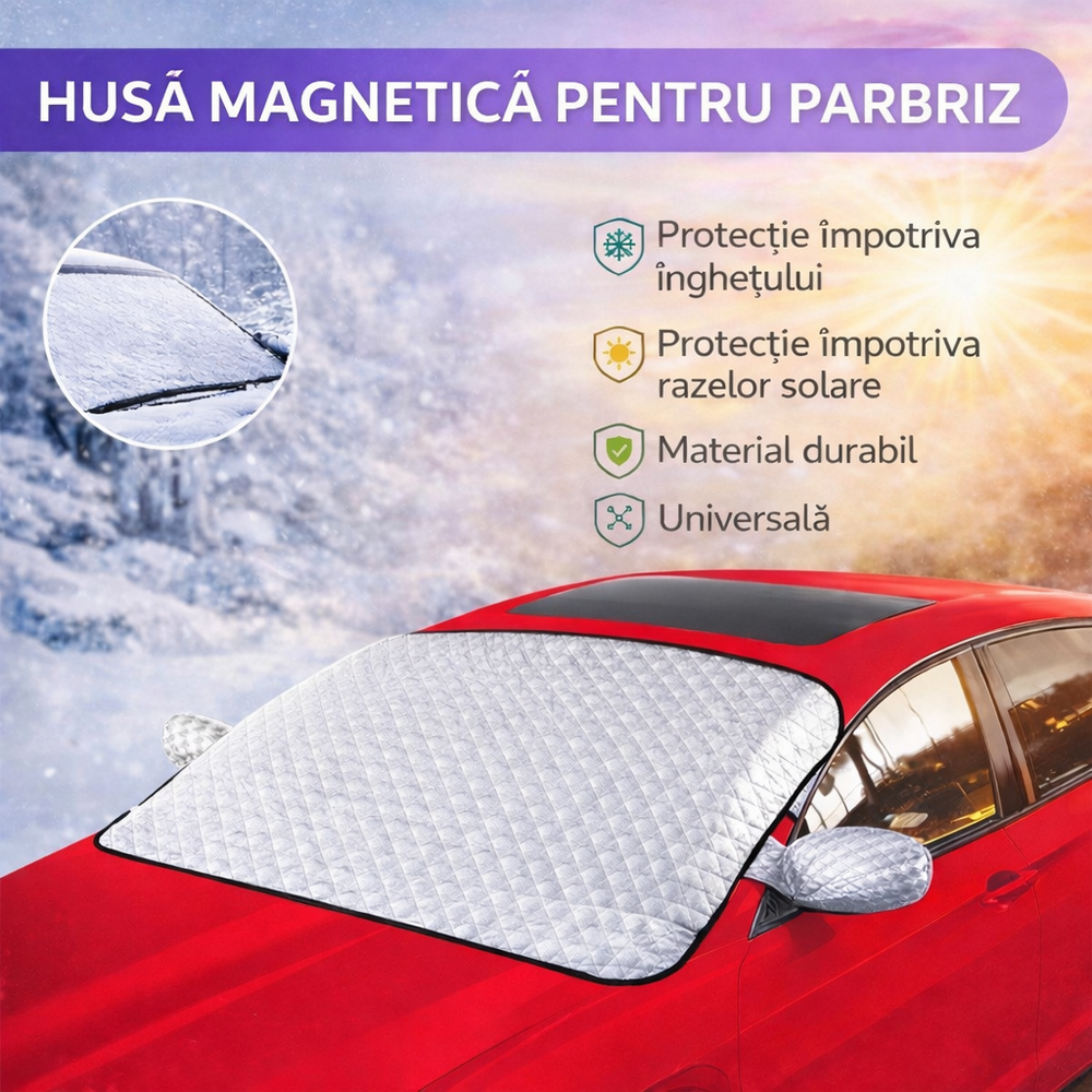 SMARTECH Husa Magnetica pentru Geam, Protectie Parbriz, Protectie impotriva Inghetului si Razelor Solare, Impermeabil, Material Durabil, Siguranta pentru Vopsea, 143 x 122 cm