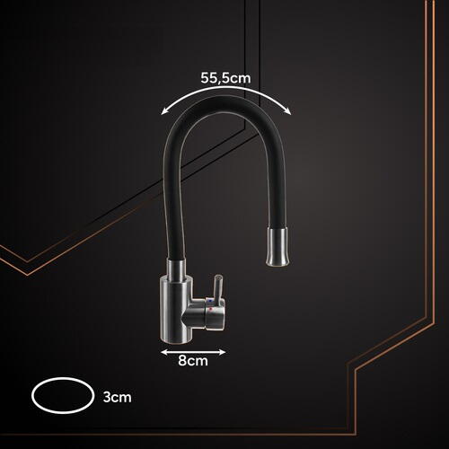 Baterie flexibila pentru chiuveta bucatarie, Rotire 360 grade, Inaltime reglabila, Silicon, Otel, PVC