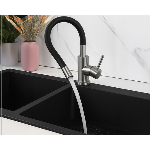 Baterie flexibila pentru chiuveta bucatarie, Rotire 360 grade, Inaltime reglabila, Silicon, Otel, PVC