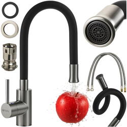 Baterie flexibila pentru chiuveta bucatarie, Rotire 360 grade, Inaltime reglabila, Silicon, Otel, PVC