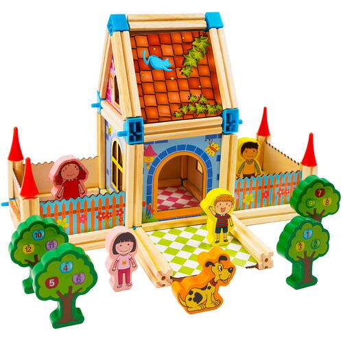 Set constructie din lemn cu 268 piese pentru copii, Micul Arhitect, Educativ si interactiv