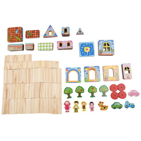 Set constructie din lemn cu 268 piese pentru copii, Micul Arhitect, Educativ si interactiv