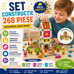 Set constructie din lemn cu 268 piese pentru copii, Micul Arhitect, Educativ si interactiv