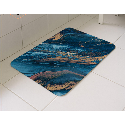 Covoras de baie antiderapant, Absorbant, Uscare rapida, Din spuma poliuretanica si microfibra moale, Covor modern pentru dus, Cada, Lavoar sau toaleta, Albastru, 80 x 50 cm