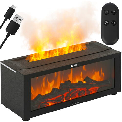 Umidificator de aer cu ultrasunete, Difuzor aromaterapie 150ML, Temporizator, Cu iluminat LED, Efect flacara, pentru casa si birou