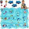 Set 25 piese cu masinuta, traseu puzzle racer, jucarie interactiva cu desene din mare, semne de circulatie si combinatii multiple