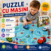 Set 25 piese cu masinuta, traseu puzzle racer, jucarie interactiva cu desene din mare, semne de circulatie si combinatii multiple