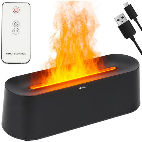 Umidificator de aer cu ultrasunete, Difuzor aromaterapie 250ML, Temporizator, Cu iluminat LED, Efect flacara, pentru casa si birou