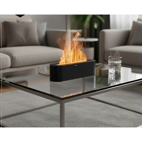 Umidificator de aer cu ultrasunete, Difuzor aromaterapie 250ML, Temporizator, Cu iluminat LED, Efect flacara, pentru casa si birou