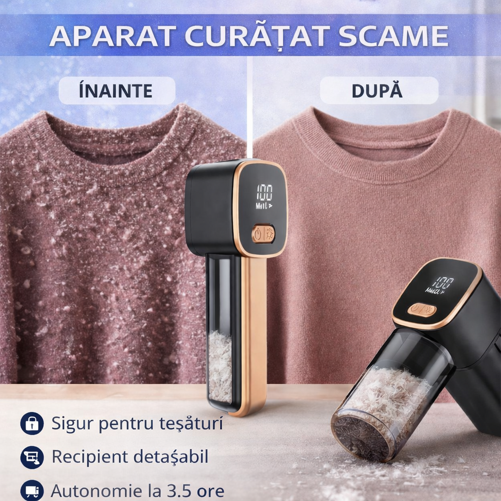 SMARTECH Aparat de curatat scame electric, Acumulator 1800 mAh, USB-C, Negru