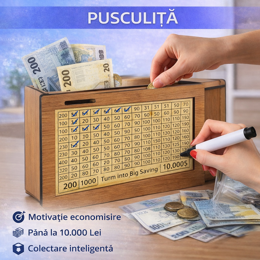 SMARTECH Pusculita, din lemn, Eleganta si Durabila, Sistem inteligent de economisire 10.000, Usor de configurat, Incurajeaza responsabilitatea financiara - COINSAVE