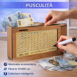 Pusculita, din lemn, Eleganta si Durabila, Sistem inteligent de economisire 10.000, Usor de configurat, Incurajeaza responsabilitatea financiara - COINSAVE