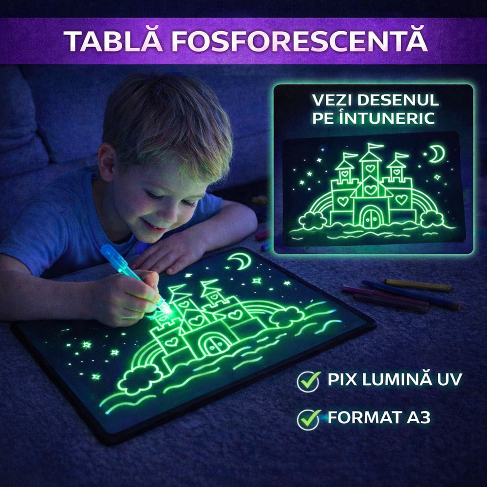 SMARTECH Tablita fosforescenta rescriptibila, interactiva, format A3, Pix Inclus, 40x30 cm