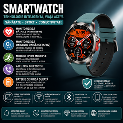 SmartWatch cu Meniu Ro, Apel Bluetooth, Ritm Cardiac, Nivel Oxigen, Calculator, Calendar, Vreme, Moduri Sport, Calorii, Alarma S875