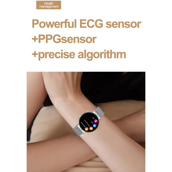 SmartWatch cu Senzor Glucometru, BIA, Ritm Cardiac, Nivel Oxigen, Tensiune Arteriala, EKG, Temperatura Corporala, Apel Bluetooth, SOS, Calculator, Ciclu Menstrual S880