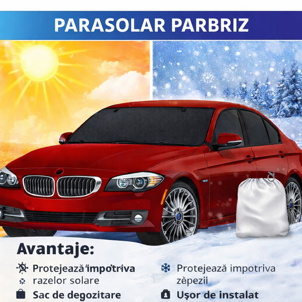 Parasolar Parbriz Anti-Inghet, Dimensiuni 130 x 113 x 167 cm, Impermeabil, Montaj Rapid Prin Carlige, Protejeaza Impotriva Zapezii si a Razelor Solare, Include Sac pentru Depozitare