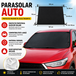 Parasolar Parbriz Anti-Inghet, Dimensiuni 130 x 113 x 167 cm, Impermeabil, Montaj Rapid Prin Carlige, Protejeaza Impotriva Zapezii si a Razelor Solare, Include Sac pentru Depozitare