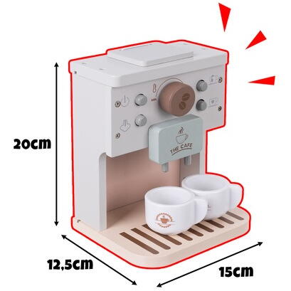 Aparat de cafea de jucarie, Espressor Pentru Copii, Montessori Café Junior,  2 Cani, Cutie lapte, Capsule cafea, Lemn