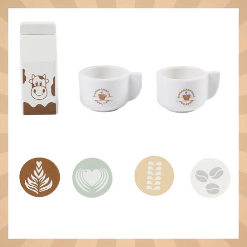 Aparat de cafea de jucarie, Espressor Pentru Copii, Montessori Café Junior,  2 Cani, Cutie lapte, Capsule cafea, Lemn