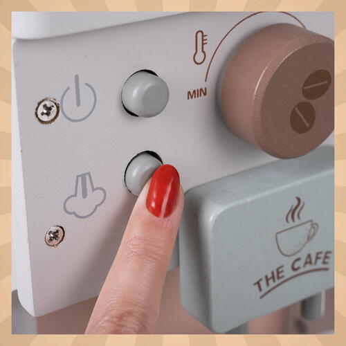 Aparat de cafea de jucarie, Espressor Pentru Copii, Montessori Café Junior,  2 Cani, Cutie lapte, Capsule cafea, Lemn