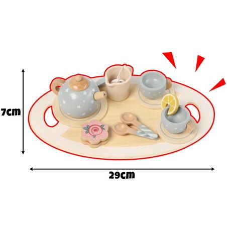 Set de ceai din lemn pentru copii cu accesorii, Montessori, 15 piese, Verde pastel