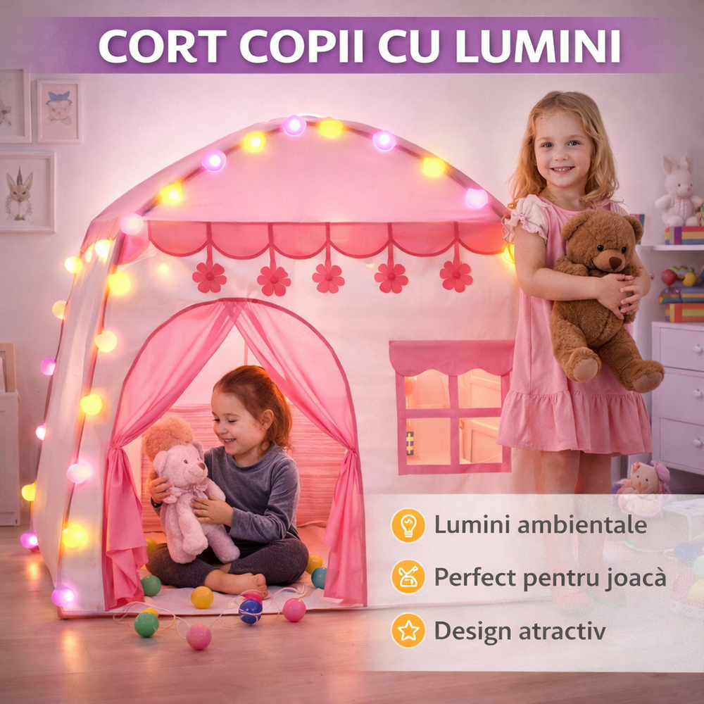 SMARTECH Cort pentru copii cu LED, 126x130x90cm, 20 lumini, multicolor