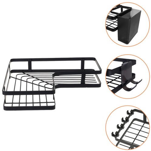 1+1 GRATIS Set Raft de Dus cu Etajere Colt pentru Baie, din Otel Inoxidabil, Organizator Baie cu Montare Usoara fara Gaurire, Design Modern, Negru