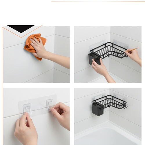 1+1 GRATIS Set Raft de Dus cu Etajere Colt pentru Baie, din Otel Inoxidabil, Organizator Baie cu Montare Usoara fara Gaurire, Design Modern, Negru