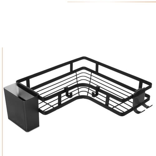 1+1 GRATIS Set Raft de Dus cu Etajere Colt pentru Baie, din Otel Inoxidabil, Organizator Baie cu Montare Usoara fara Gaurire, Design Modern, Negru