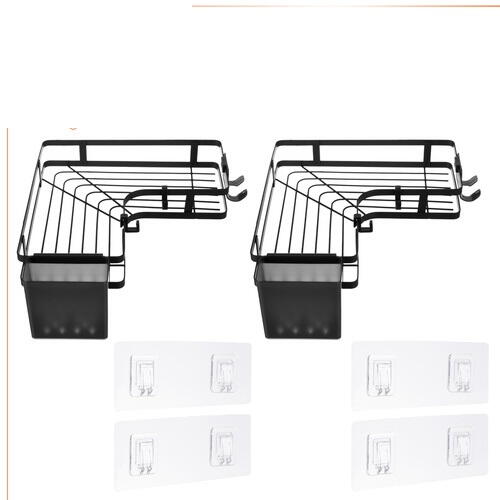 1+1 GRATIS Set Raft de Dus cu Etajere Colt pentru Baie, din Otel Inoxidabil, Organizator Baie cu Montare Usoara fara Gaurire, Design Modern, Negru