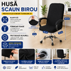 Husa universala pentru scaun de birou, banda elastica si fermoar pentru fixare, neagra, poliester, inaltime maxima a spatarului cu sezutul 80 cm, 40 x 45 x 9 cm