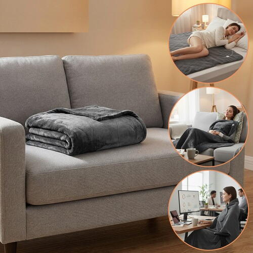 Patura electrica cu incalzire, 180 x 130 cm, Cu telecomanda, 6 Trepte de Incalzire