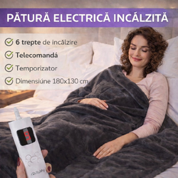 Patura Electrica Incalzita 180 x 130 cm, Cu telecomanda, 6 Trepte de Incalzire