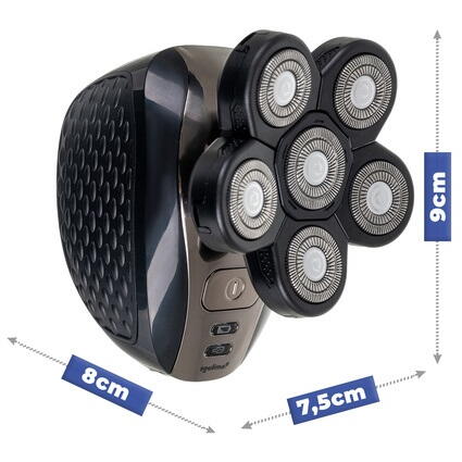 Aparat fara fir de ras, barbierit si tuns, 6 lame, 3 capete interschimbabile, 5 accesorii, IPX6, 600 mAh, USB, 9 x 7.5 x 8 cm, Negru