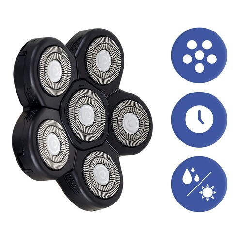 Aparat fara fir de ras, barbierit si tuns, 6 lame, 3 capete interschimbabile, 5 accesorii, IPX6, 600 mAh, USB, 9 x 7.5 x 8 cm, Negru